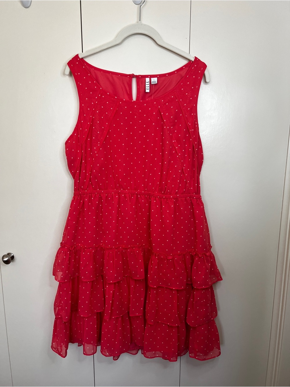 Elle Coral Red Polka Dot Ruffle Tiered Dress